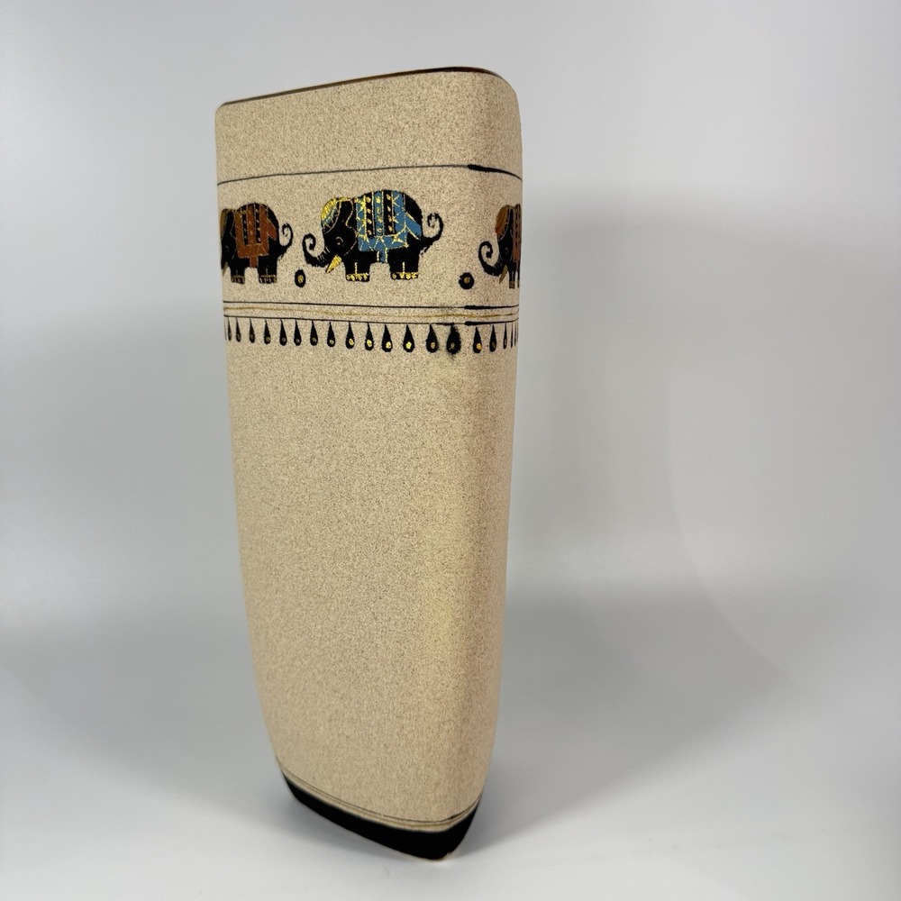 Vintage Sandstone Pottery‎ With Elephants 12" Vase
